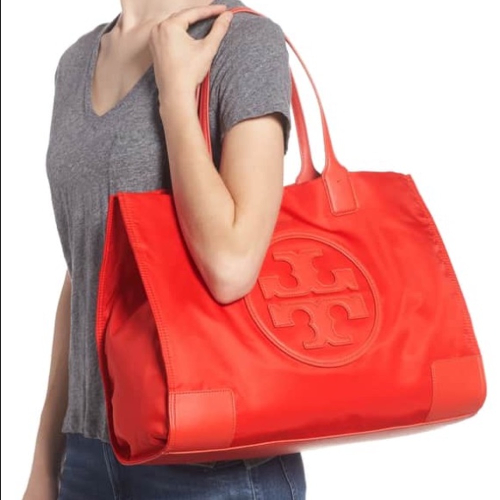 Tory Burch Ella Nylon Tote Orange LARGE - Picture 2 of 7